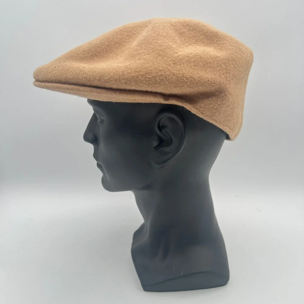 Vintage 00s Stacy Adams Mens Wool‎ Newsboy Flat Cap Hat Driving Golf Tan L/XL